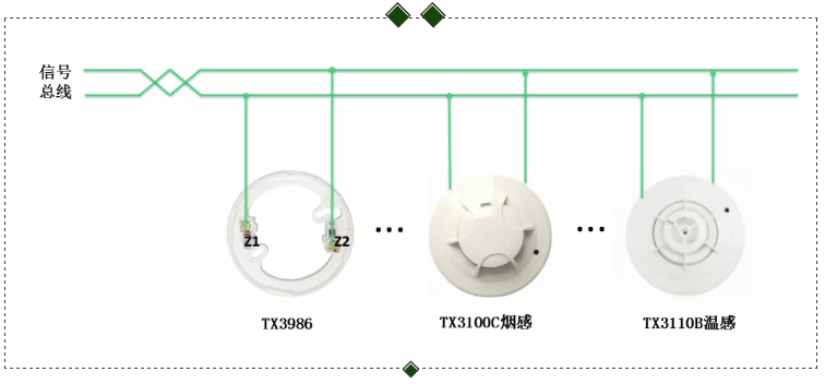 TX3100C點型光電感煙火災探測器、TX3110B點型光電感溫火災探測器接線圖